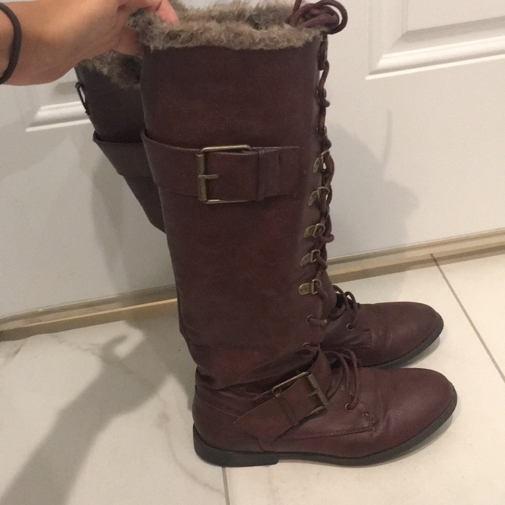 Brown/Maroon knee-high boots